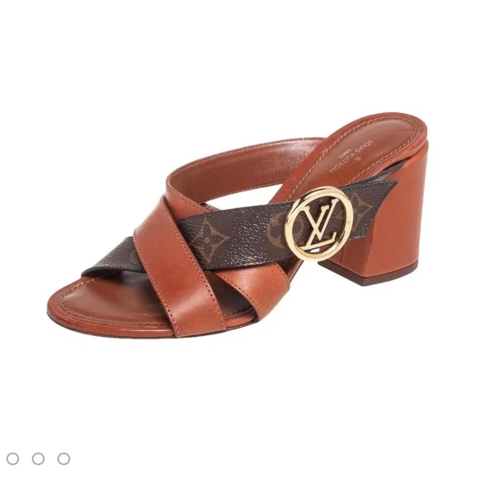 Never worn Louis Vuitton Brown Leather and Monogram Canvas Slide Sandals Size 36
